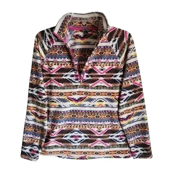 Eddie Bauer Women’s M Southwest Fleece Pullover Quarter Zip Brown Pink Blue - Picture 1 of 11